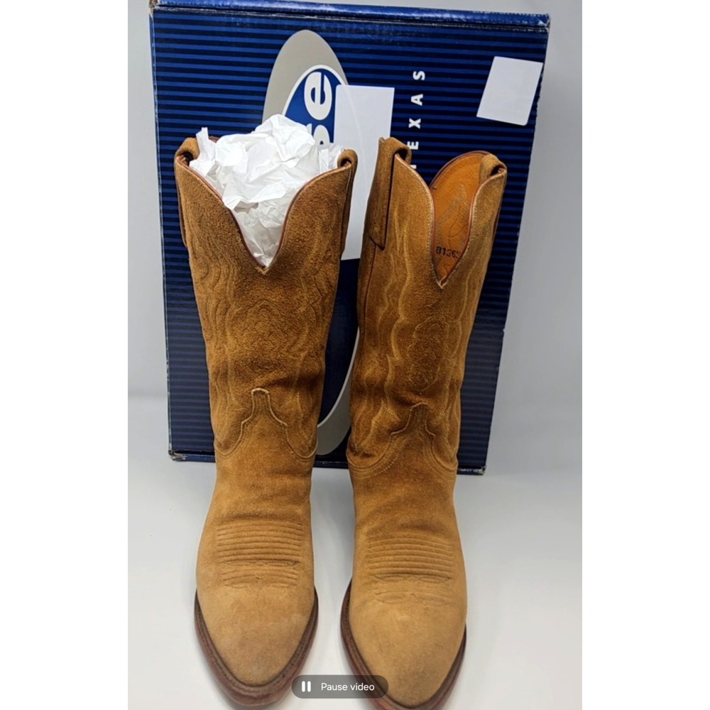 Lucchese Brown Suede Lace-Up Western Boots - Picture 6 of 14
